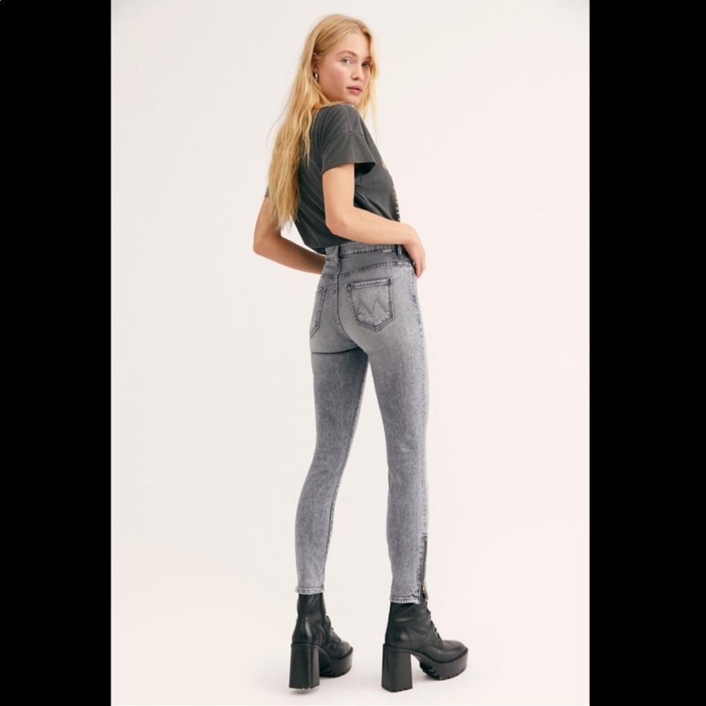 MOTHER The Swooner High Waist Ankle Zip Jeans in Static Wash